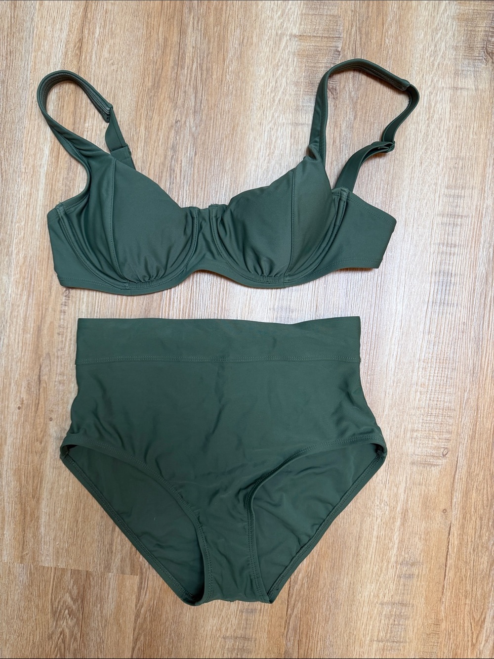 High-Waist Olive Green Bikini Set - Women Swim